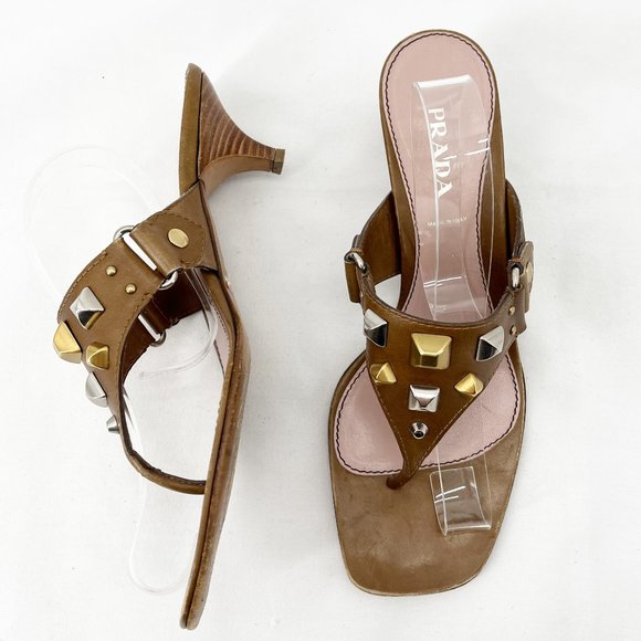 Prada Shoes - PRADA Leather Studded Accents T-Strap Sandals~Trending~10